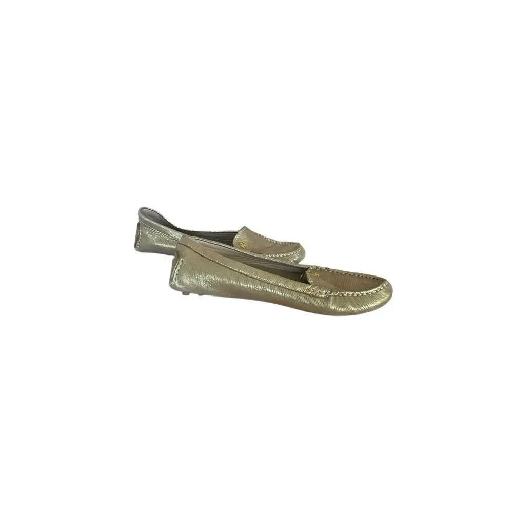 Tory Burch Womens Gold Metallic Almond Toe Slip On Flat Loafer Size 8.5